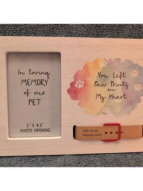 New Wooden Pet Memorial Picture Frame with Collar Holder 3x5 Photo Frame Rainbow